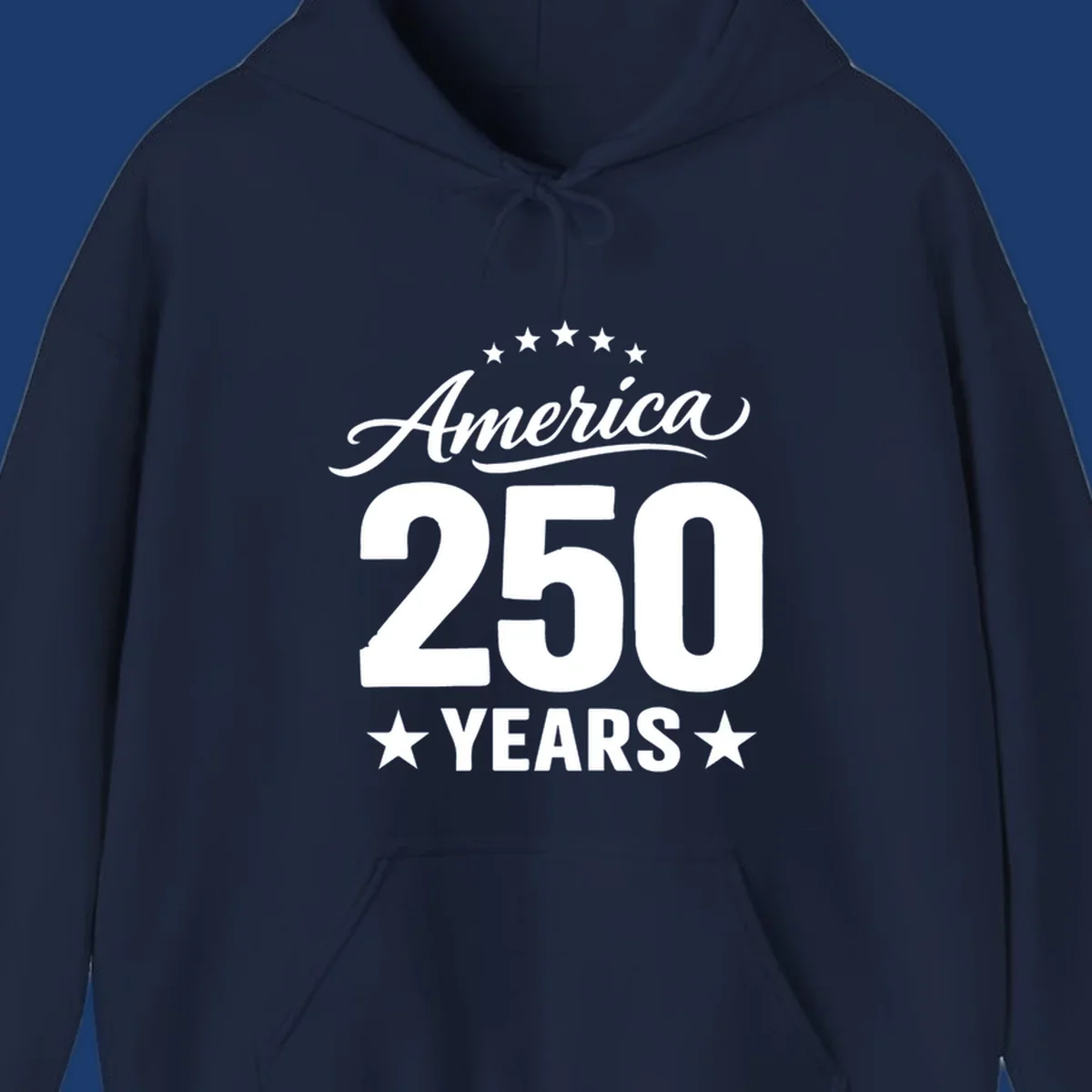 America 250 years text with stars, bold design for celebration.