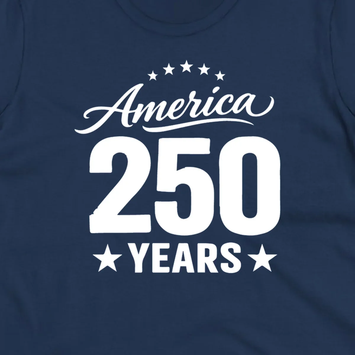 America 250 years text with stars, bold design for celebration.