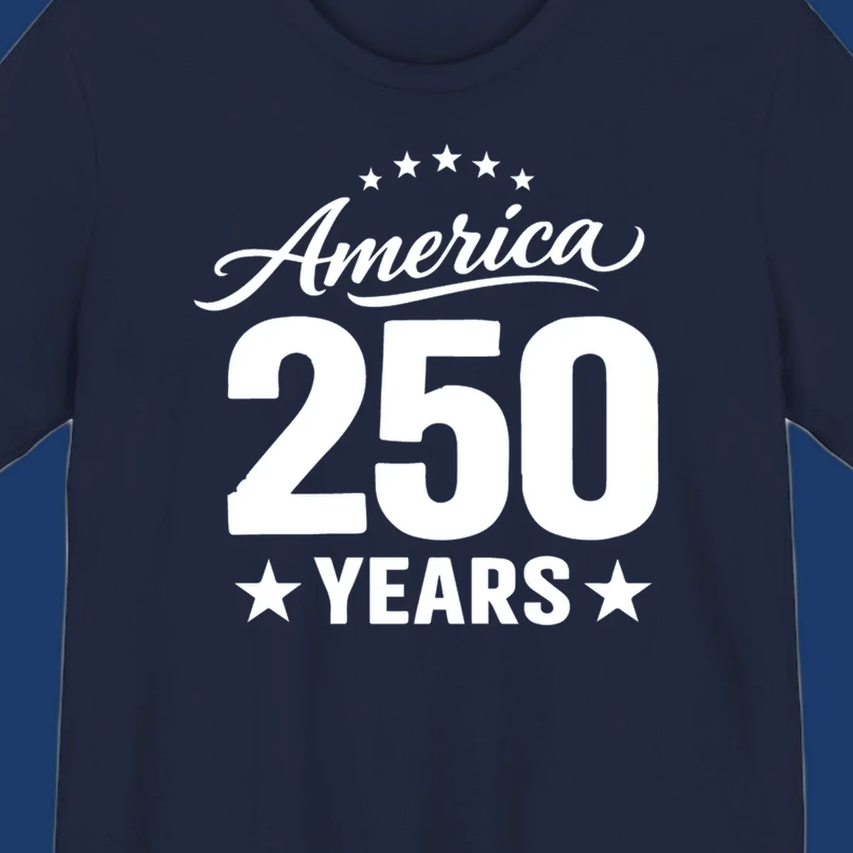 America 250 years text with stars, bold design for celebration.