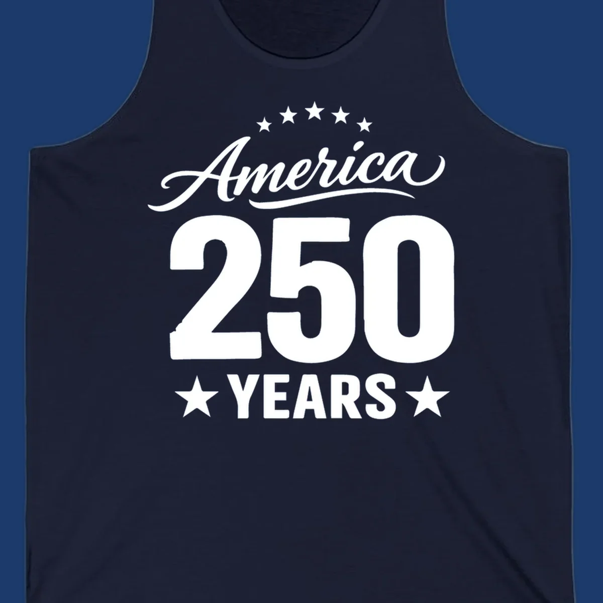 America 250 years text with stars, bold design for celebration.