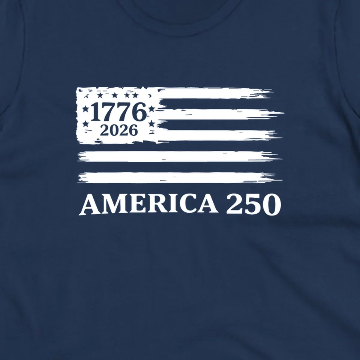 America 250th celebration distressed flag with 1776 and 2026 text.