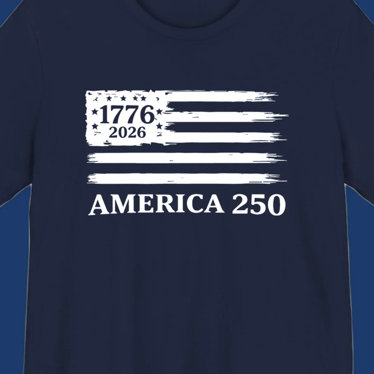 America 250th celebration distressed flag with 1776 and 2026 text.