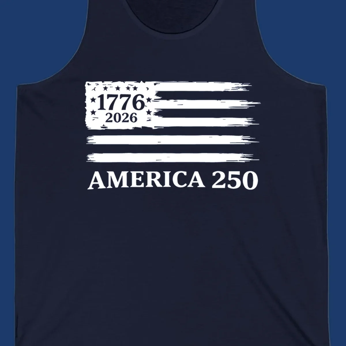 America 250th celebration distressed flag with 1776 and 2026 text.