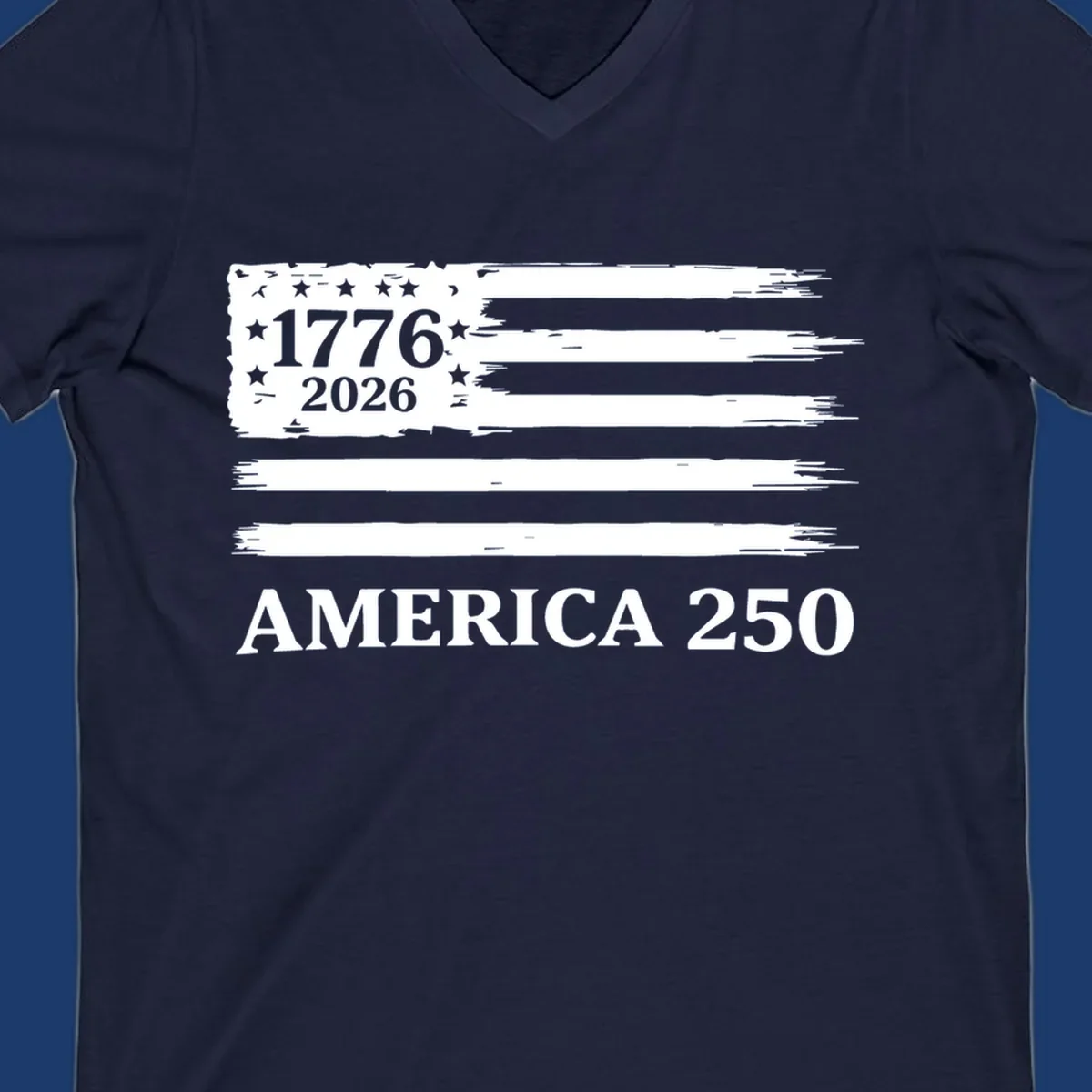 America 250th celebration distressed flag with 1776 and 2026 text.