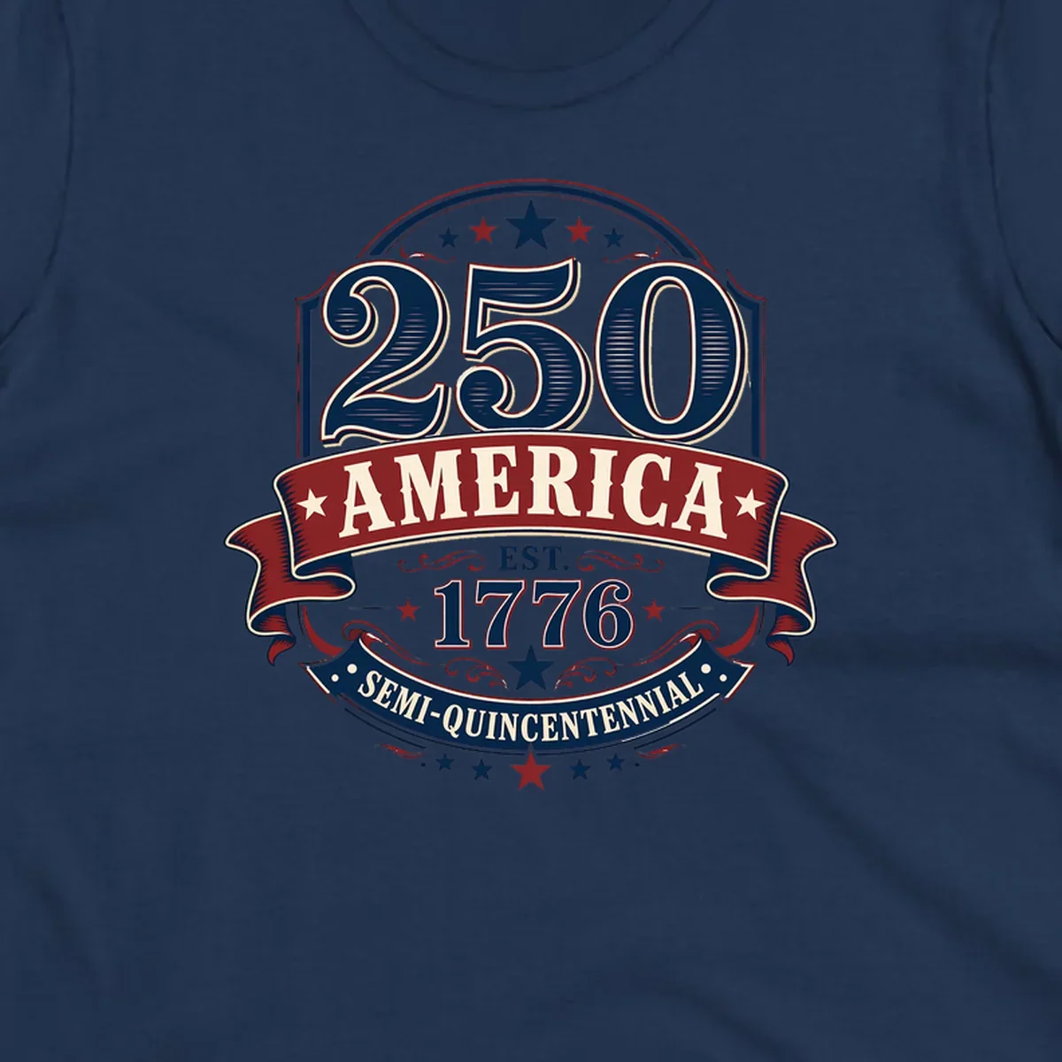 America 250th Semi-Quincentennial Celebration design with bold text and patriotic elements.