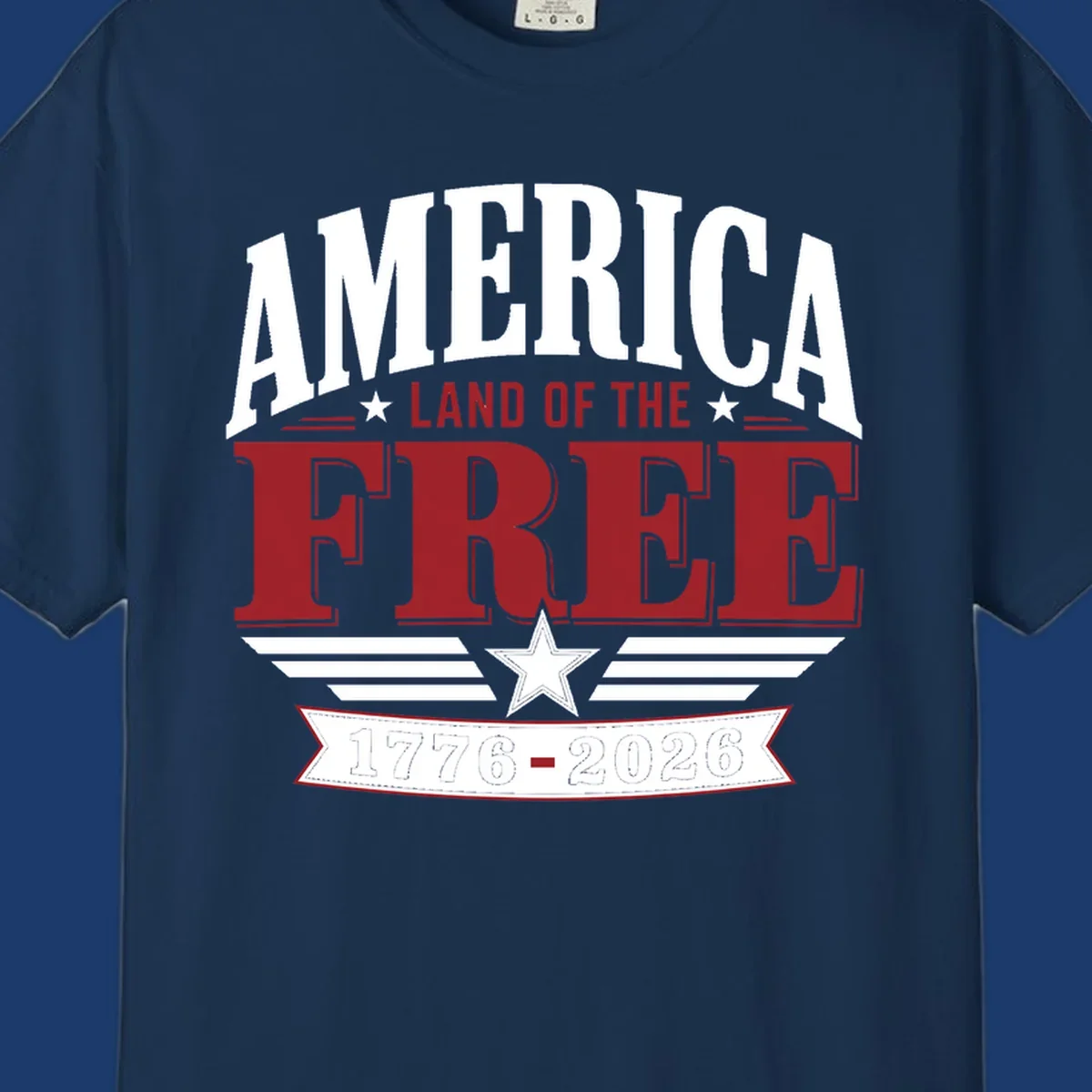 America 250th anniversary typography with stars and stripes.