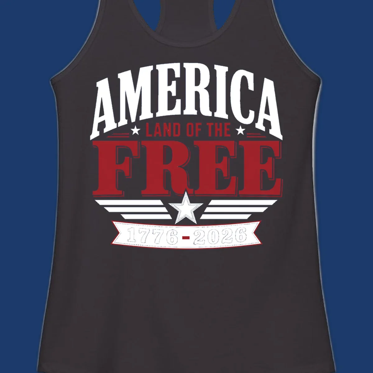 America 250th anniversary typography with stars and stripes.