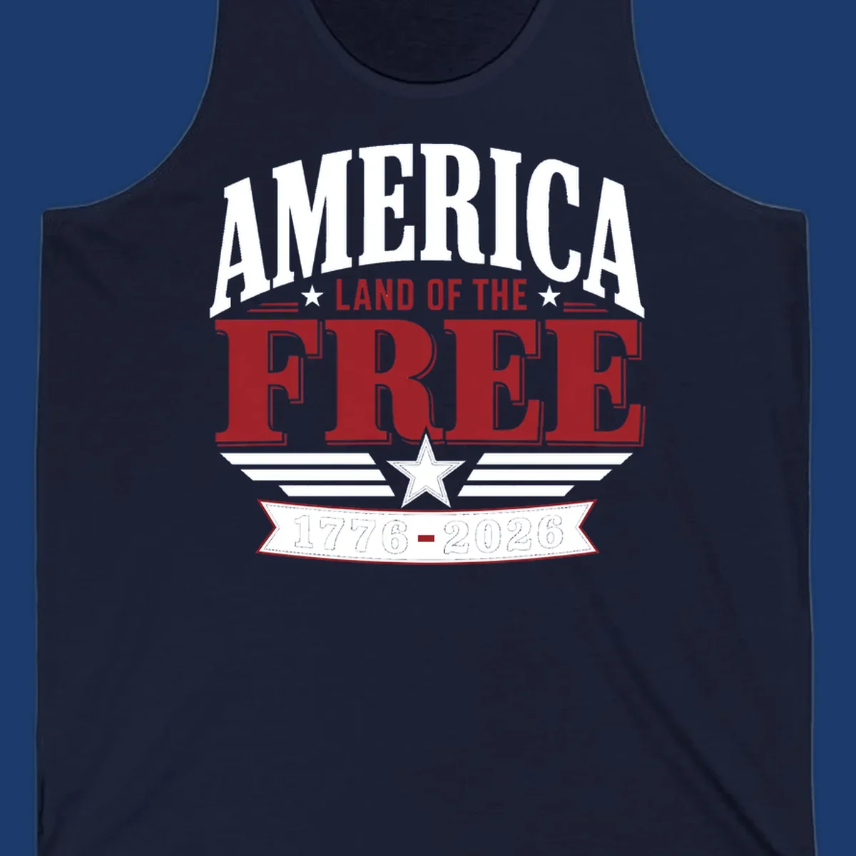 America 250th anniversary typography with stars and stripes.