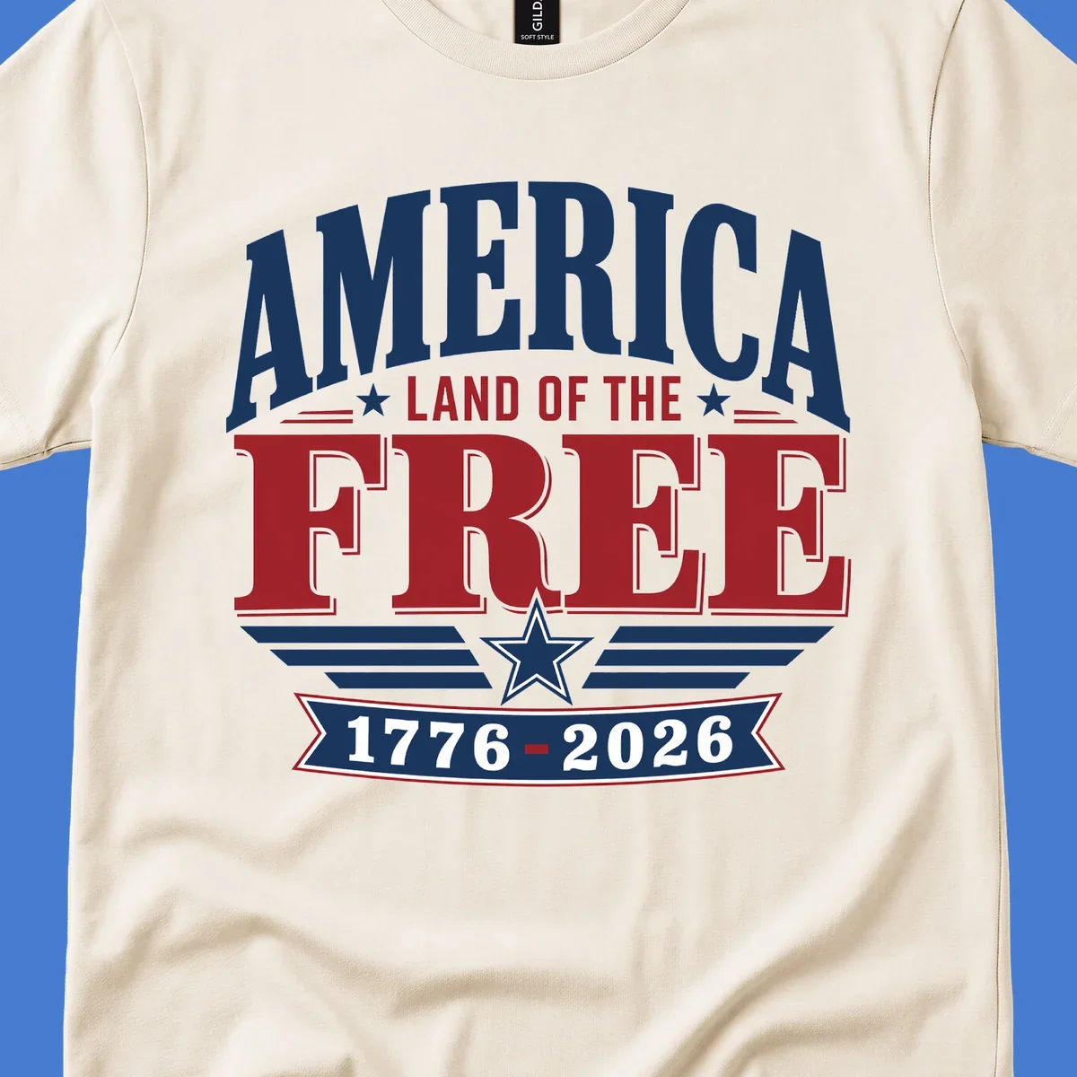America 250th anniversary typography with stars and stripes.