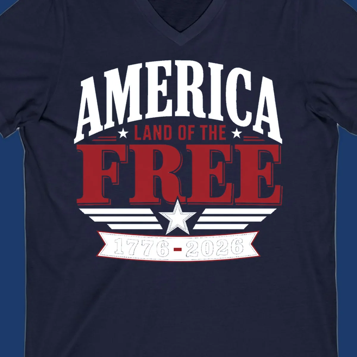 America 250th anniversary typography with stars and stripes.