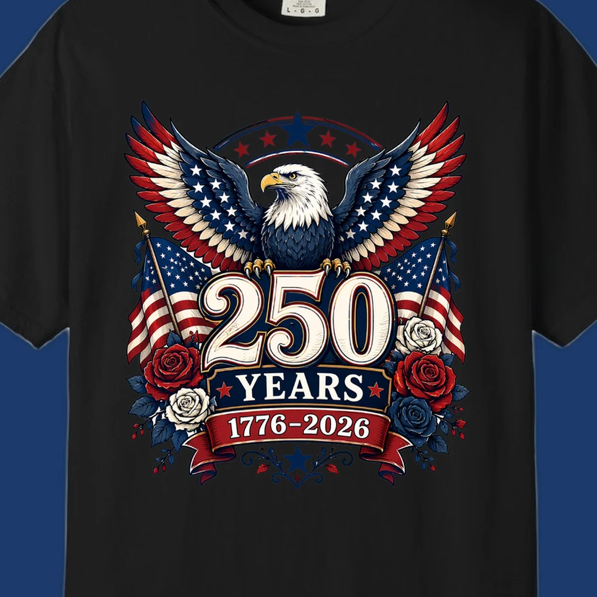 America 250 years eagle and roses patriotic celebration design.
