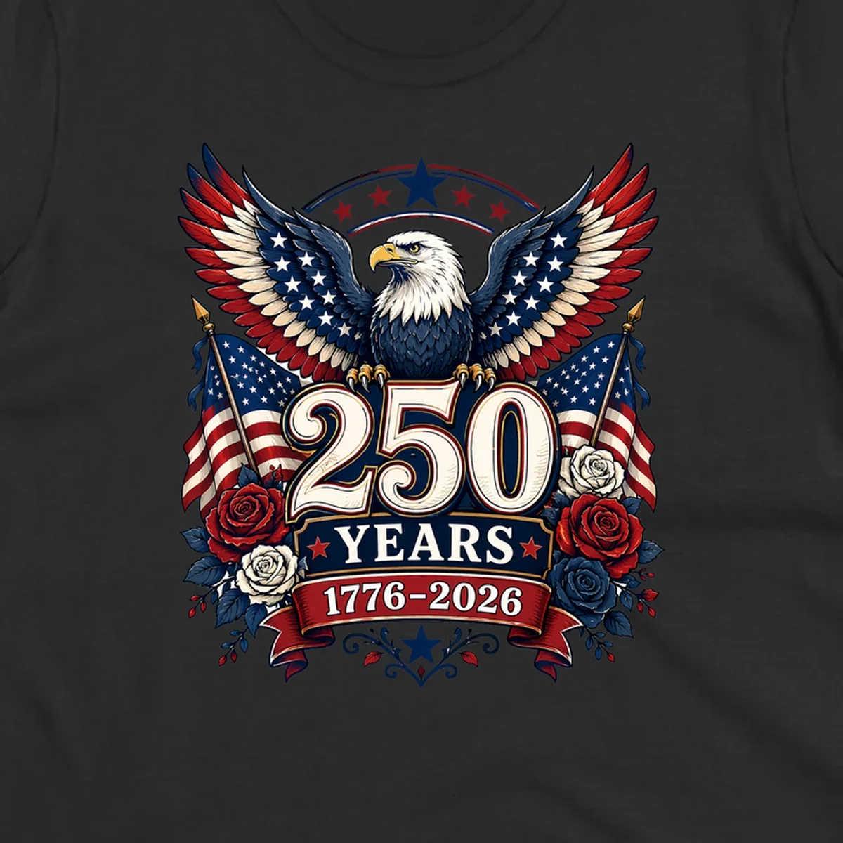 America 250 years eagle and roses patriotic celebration design.