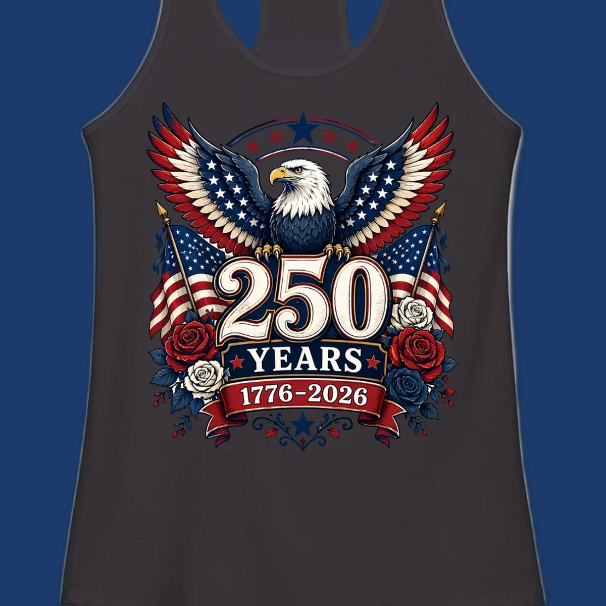 America 250 years eagle and roses patriotic celebration design.