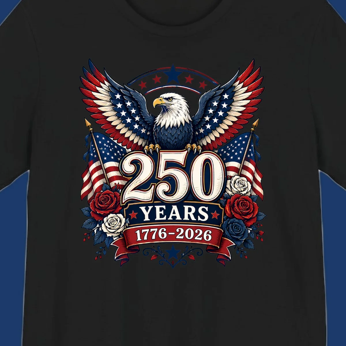 America 250 years eagle and roses patriotic celebration design.