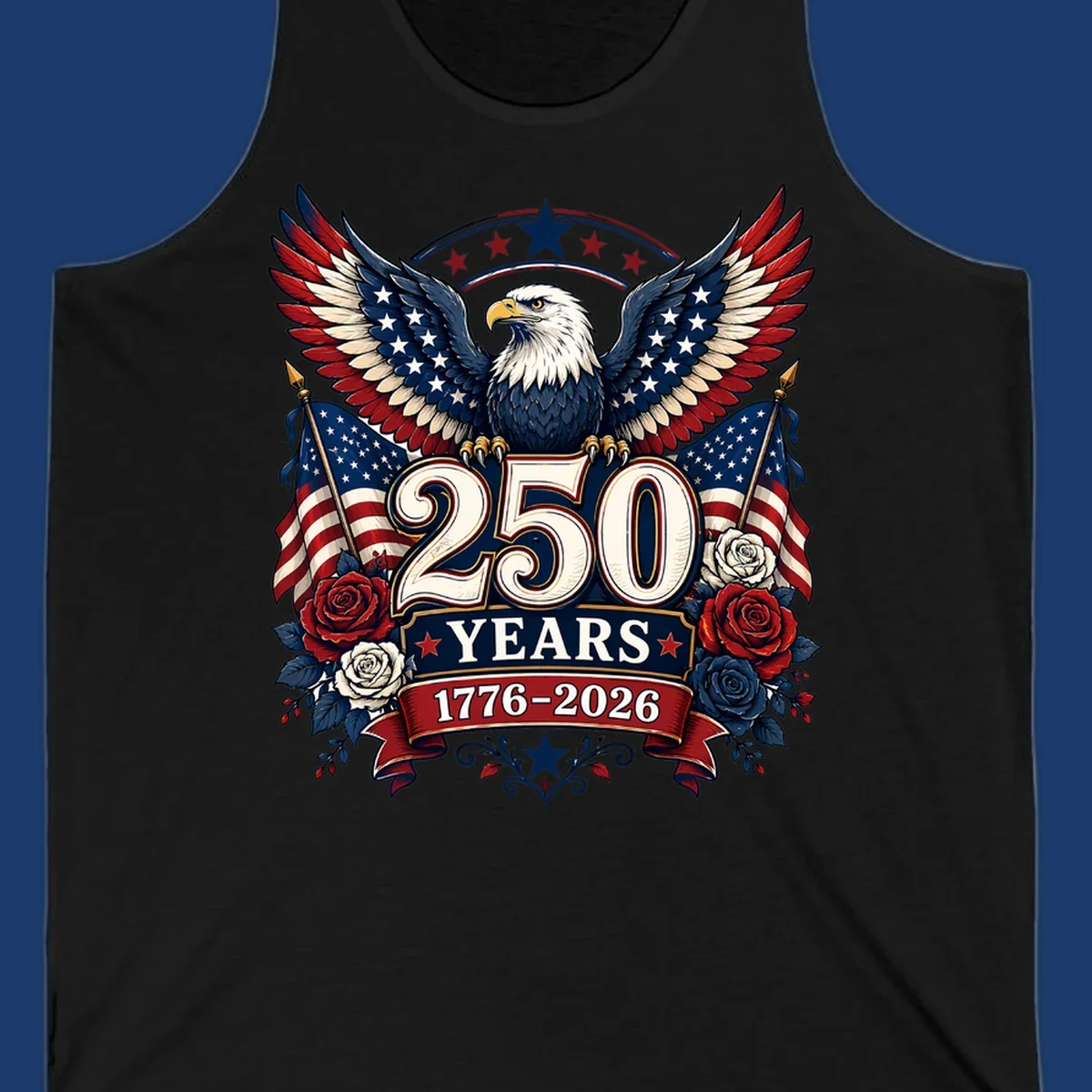 America 250 years eagle and roses patriotic celebration design.