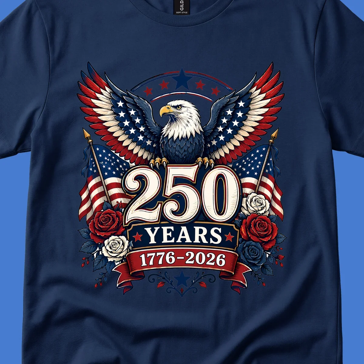 America 250 years eagle and roses patriotic celebration design.