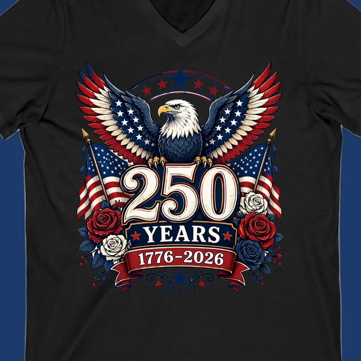 America 250 years eagle and roses patriotic celebration design.