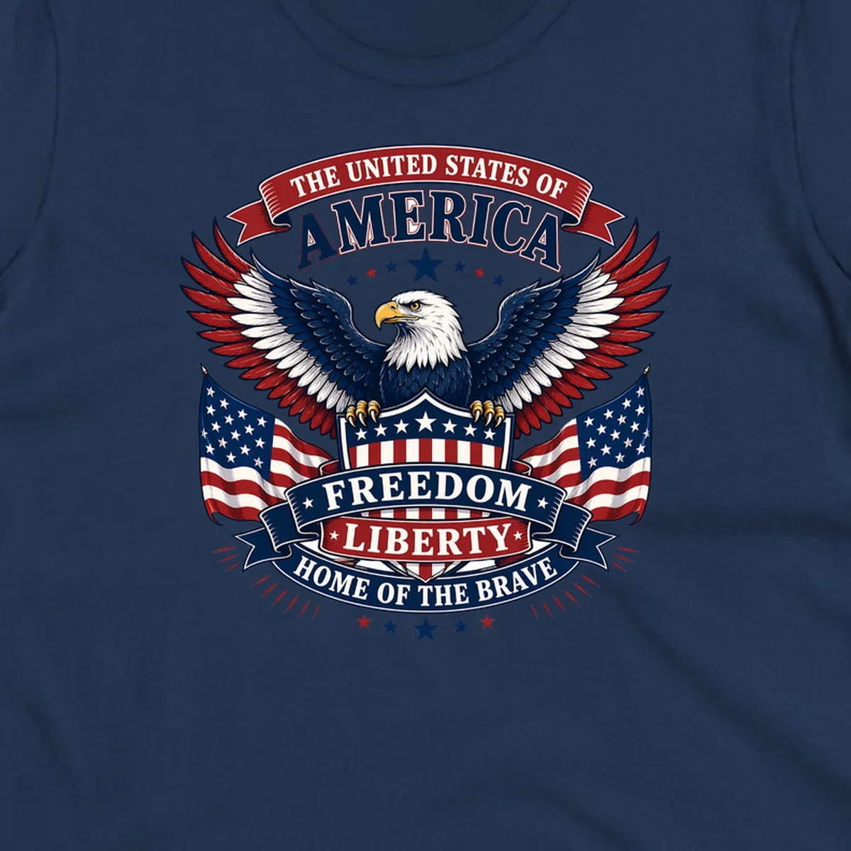 American freedom eagle with flags and patriotic text for USA celebration.