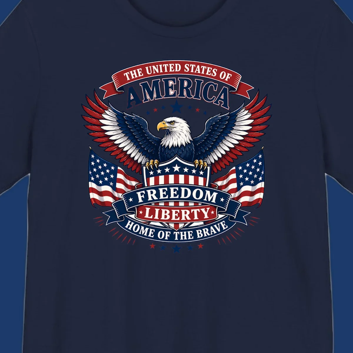 American freedom eagle with flags and patriotic text for USA celebration.