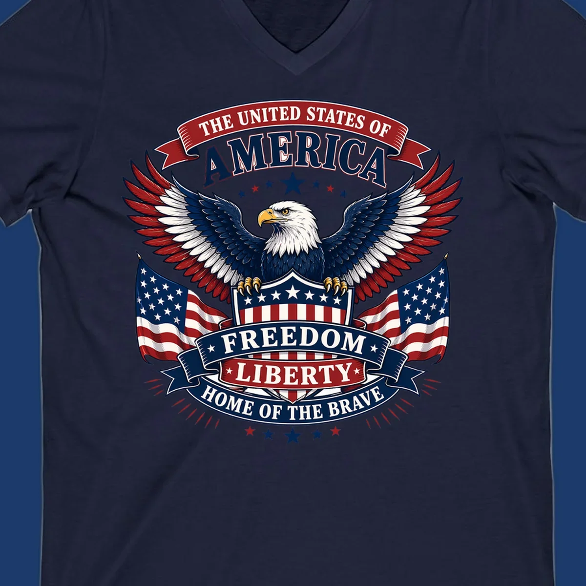 American freedom eagle with flags and patriotic text for USA celebration.