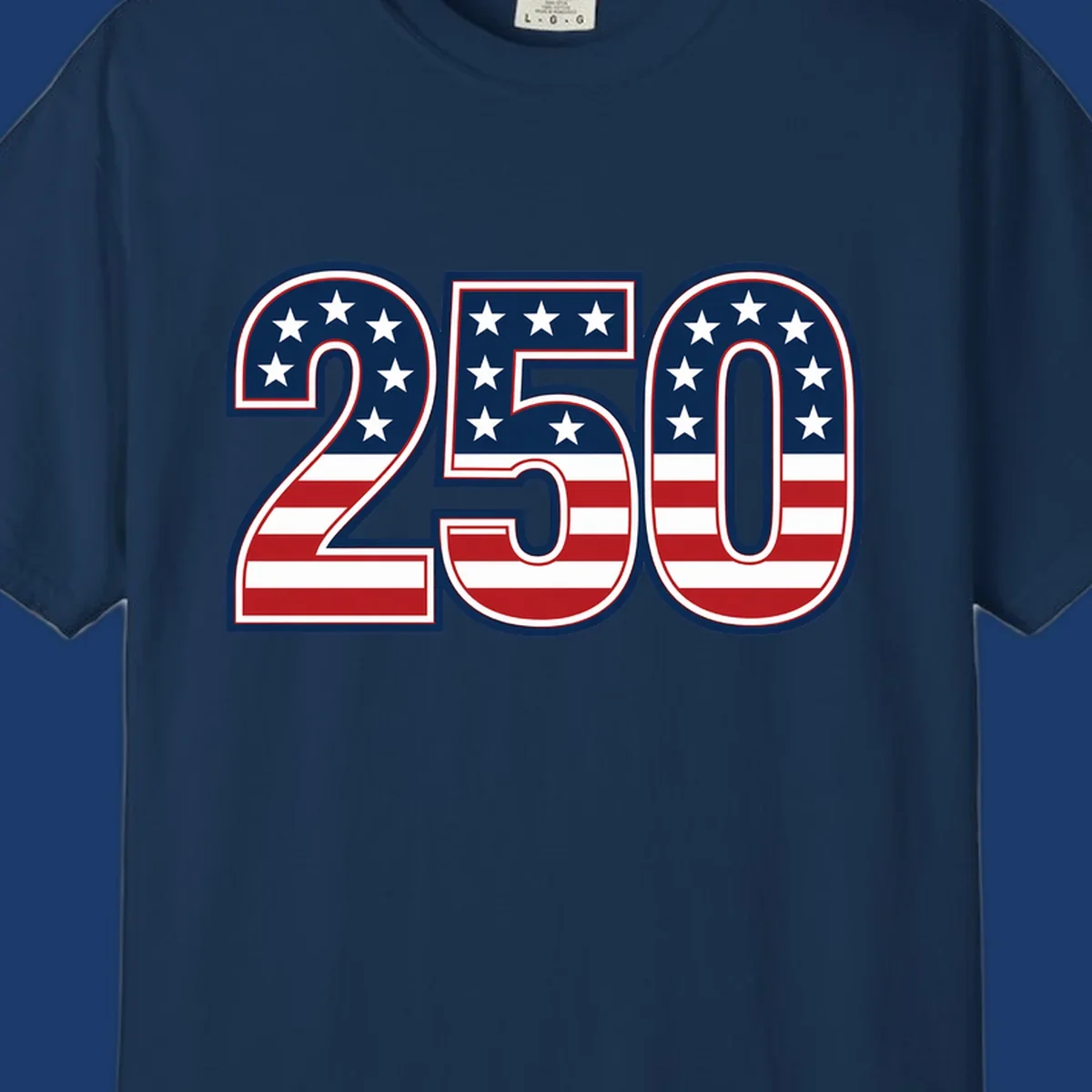 America 250th anniversary bold numbers with American flag pattern. Celebrate USA.