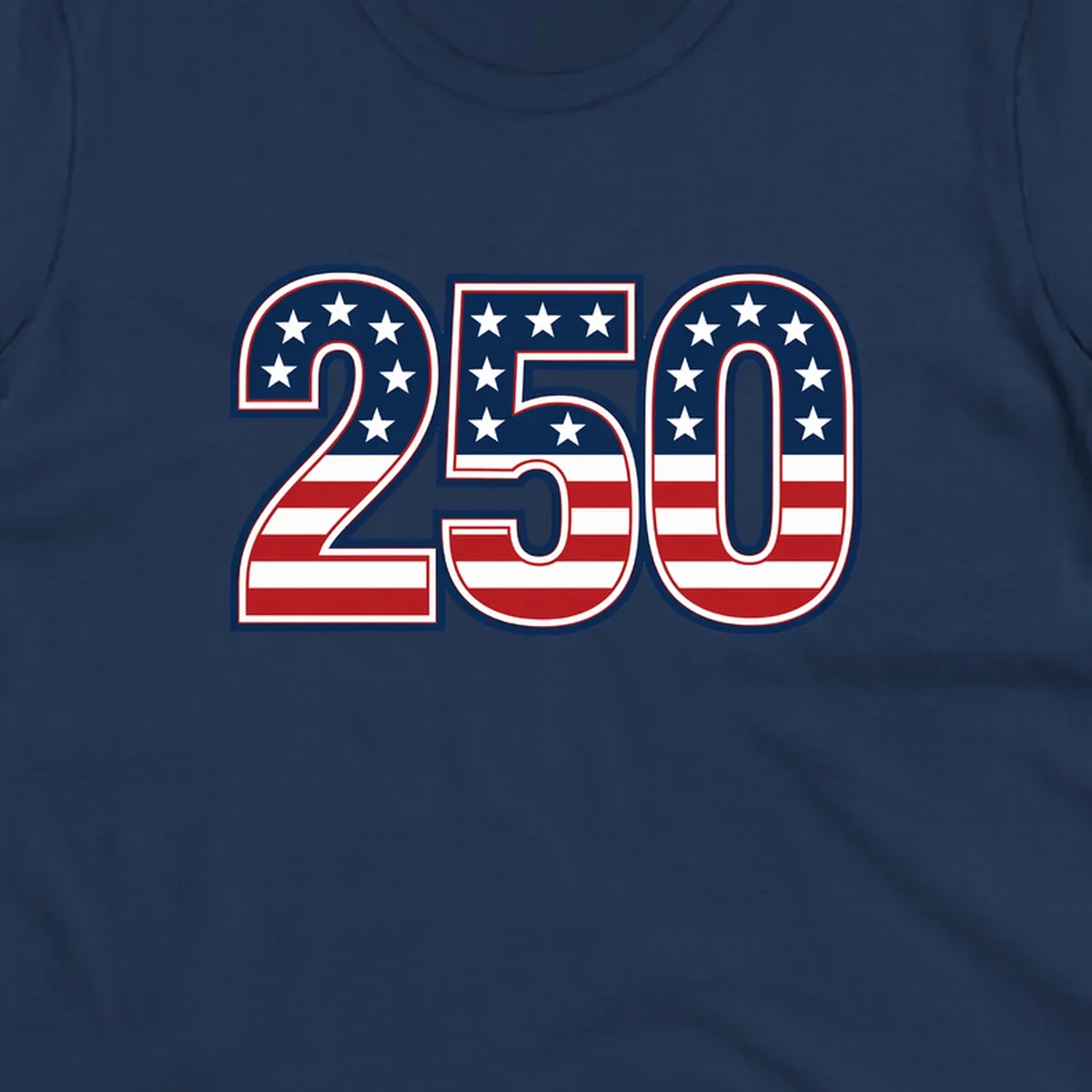 America 250th anniversary bold numbers with American flag pattern. Celebrate USA.