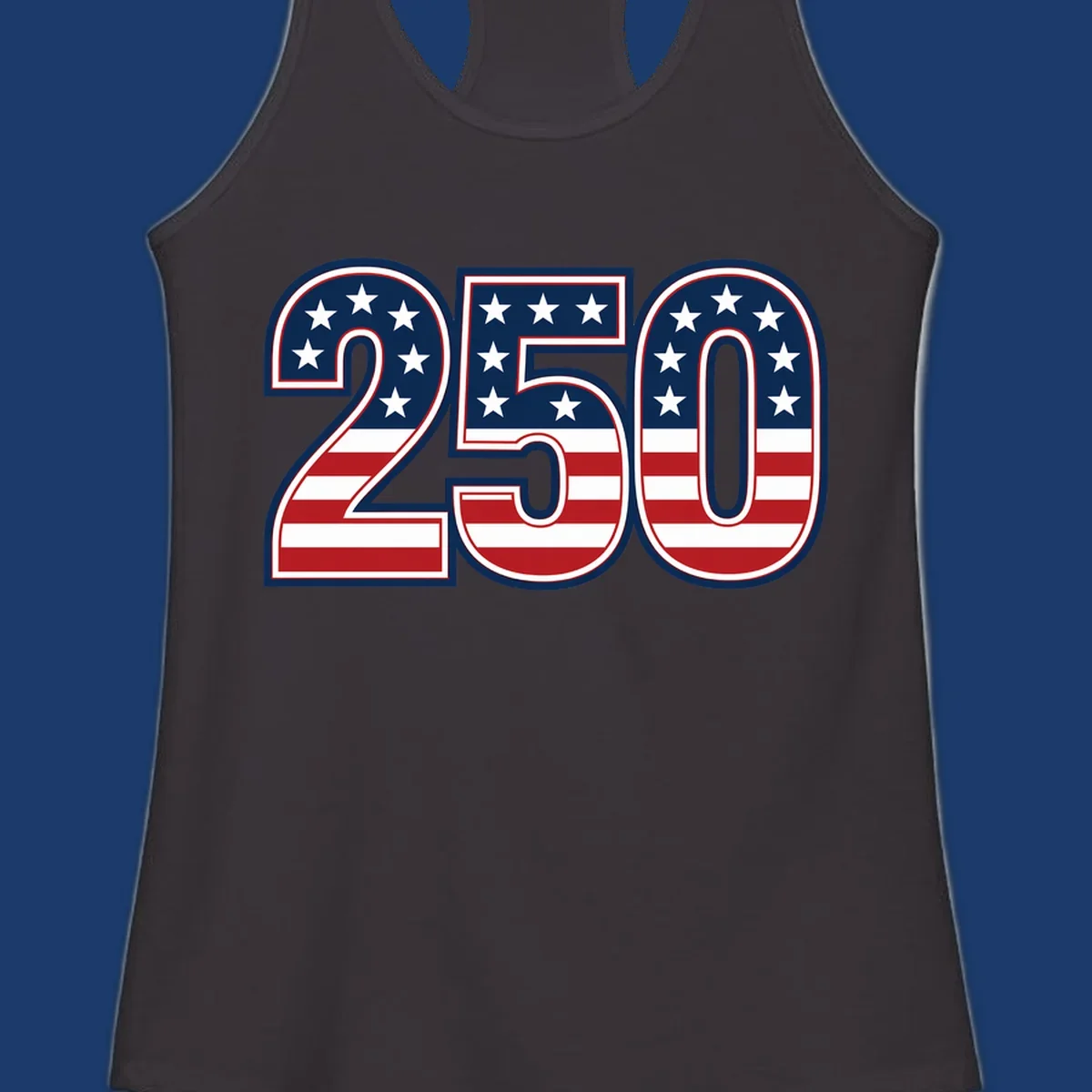America 250th anniversary bold numbers with American flag pattern. Celebrate USA.
