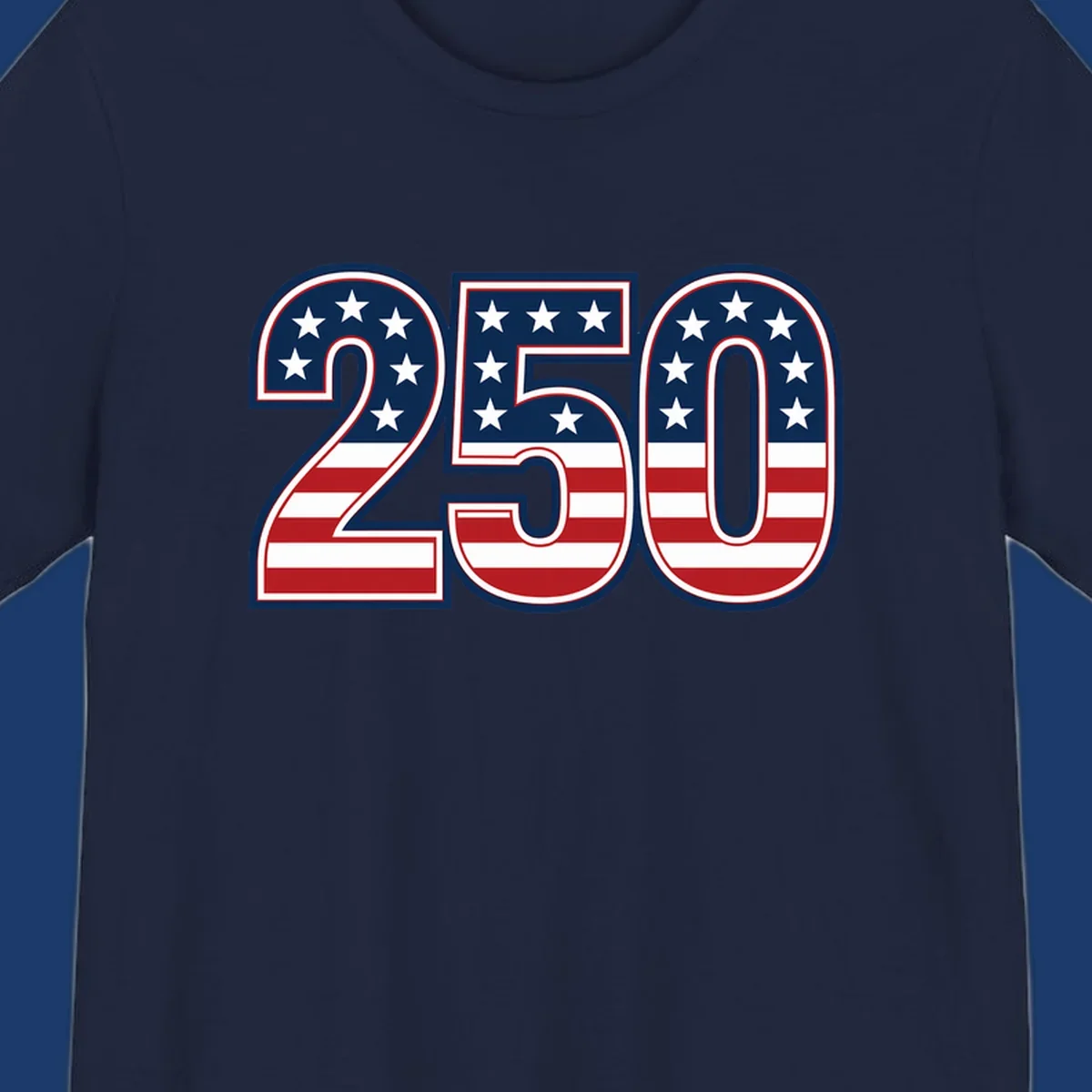 America 250th anniversary bold numbers with American flag pattern. Celebrate USA.