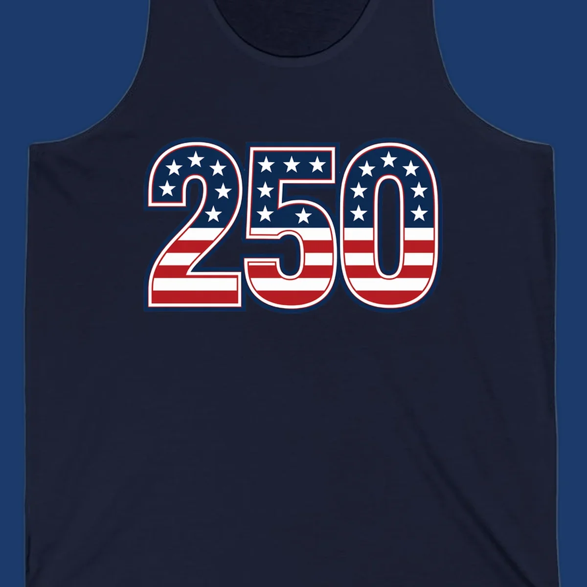 America 250th anniversary bold numbers with American flag pattern. Celebrate USA.