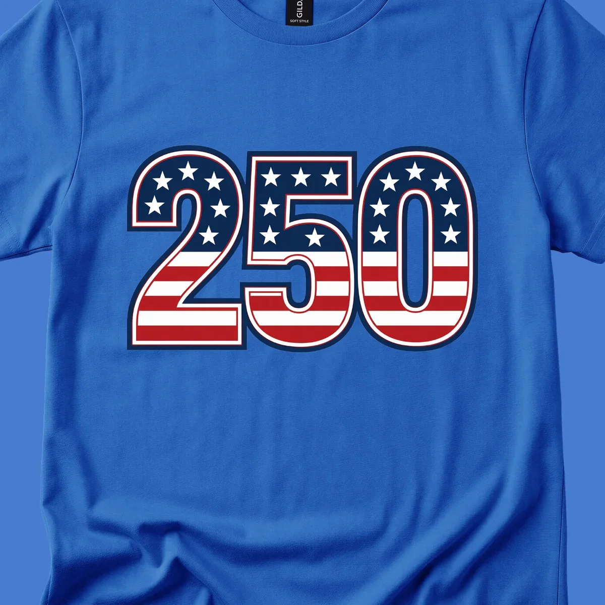 America 250th anniversary bold numbers with American flag pattern. Celebrate USA.