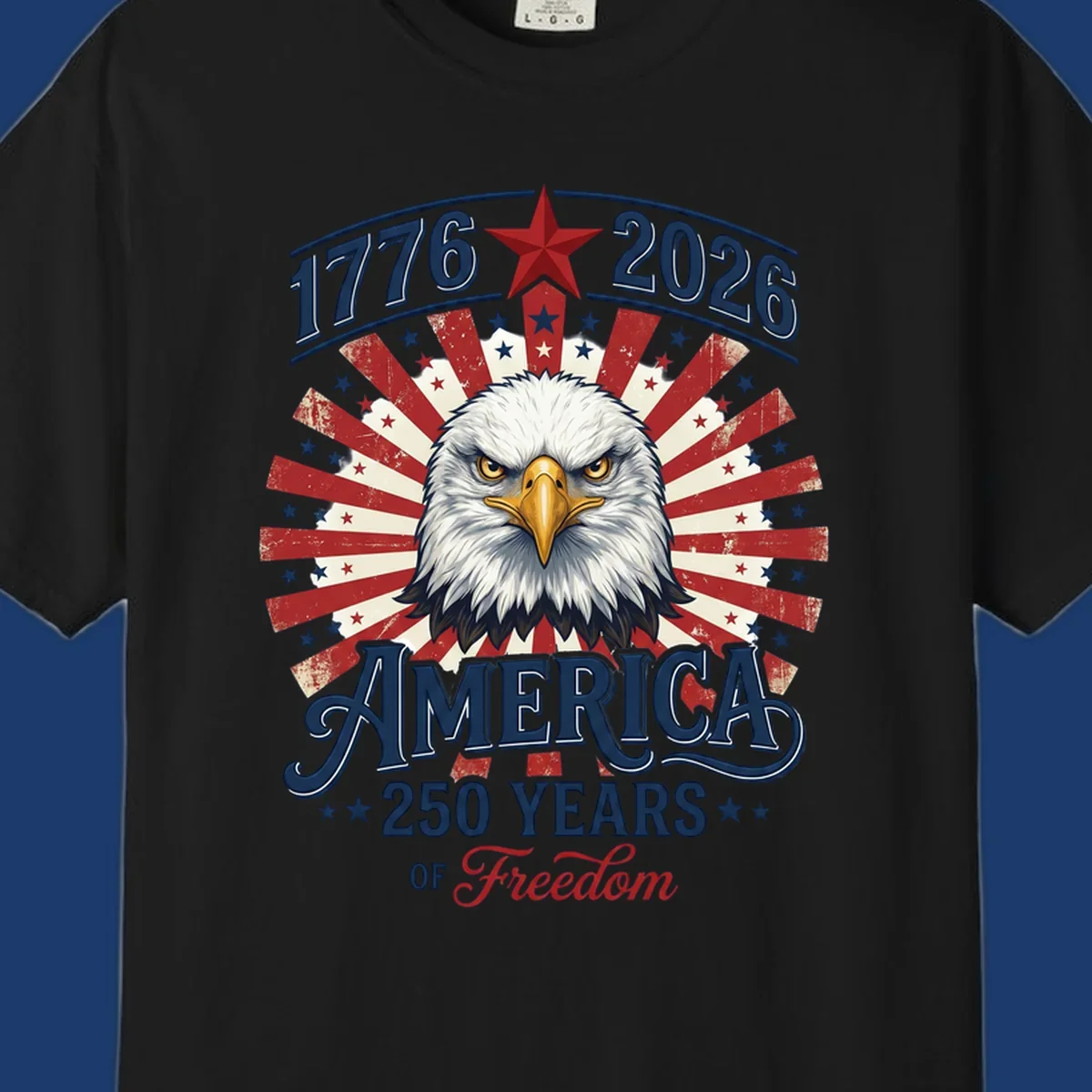 America 250 Years Of Freedom eagle patriotic design with text 1776 2026.