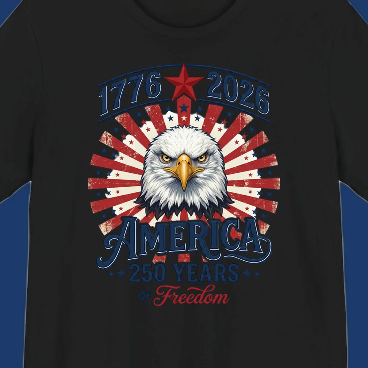 America 250 Years Of Freedom eagle patriotic design with text 1776 2026.