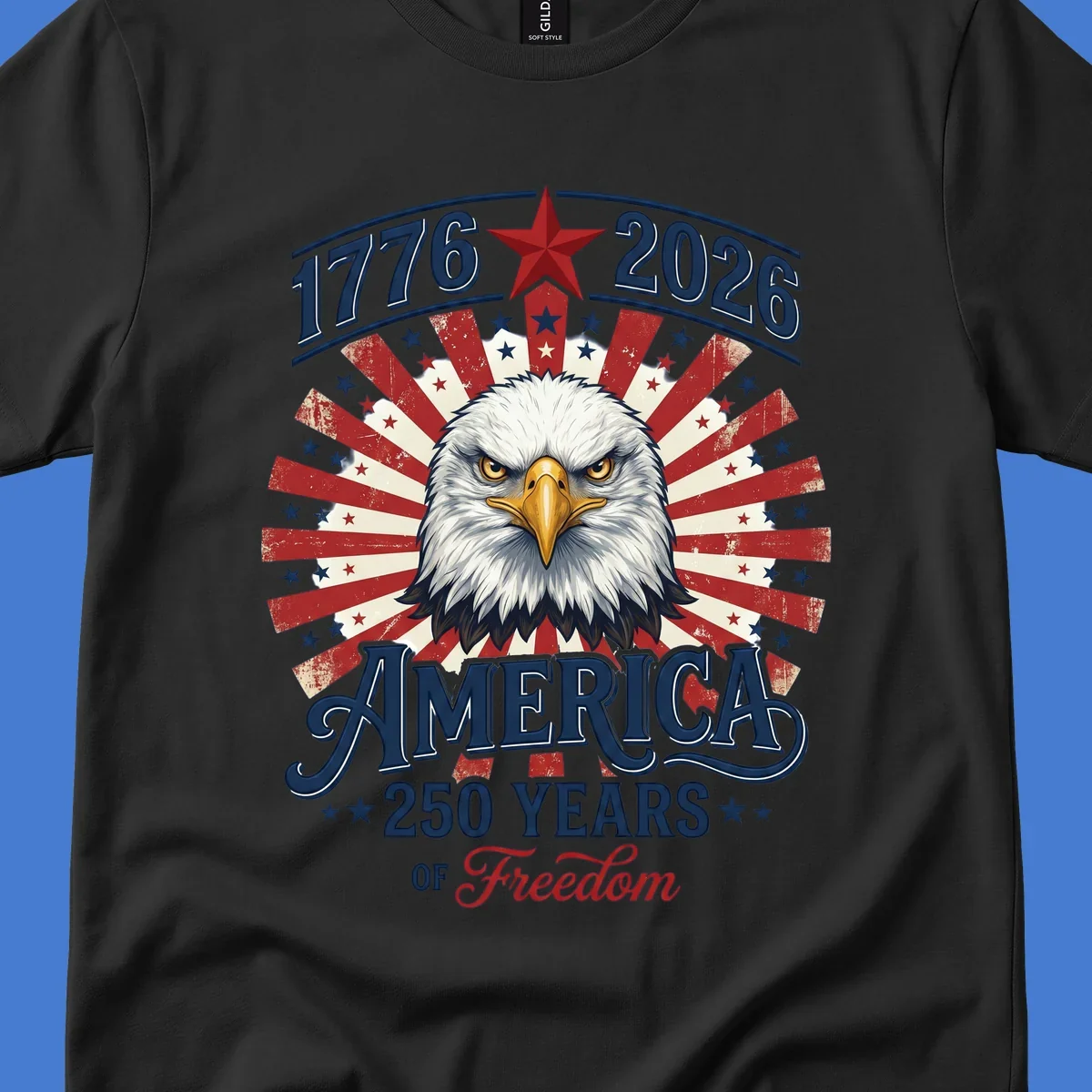America 250 Years Of Freedom eagle patriotic design with text 1776 2026.