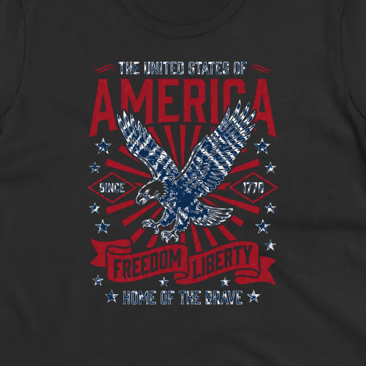 America freedom eagle illustration with patriotic text and elements.