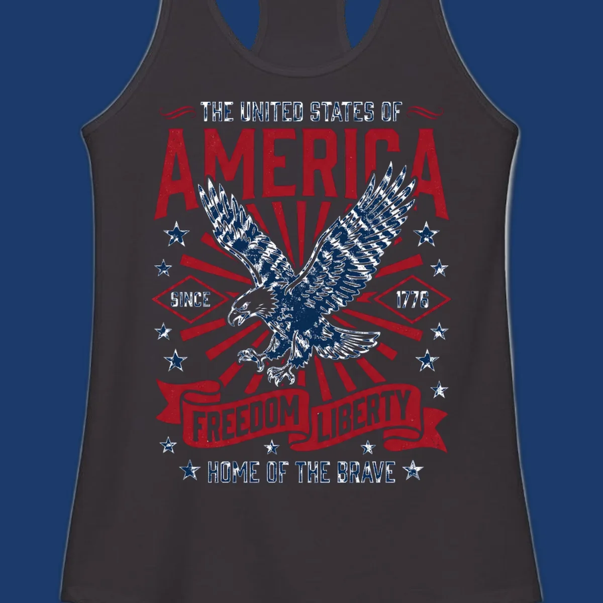 America freedom eagle illustration with patriotic text and elements.