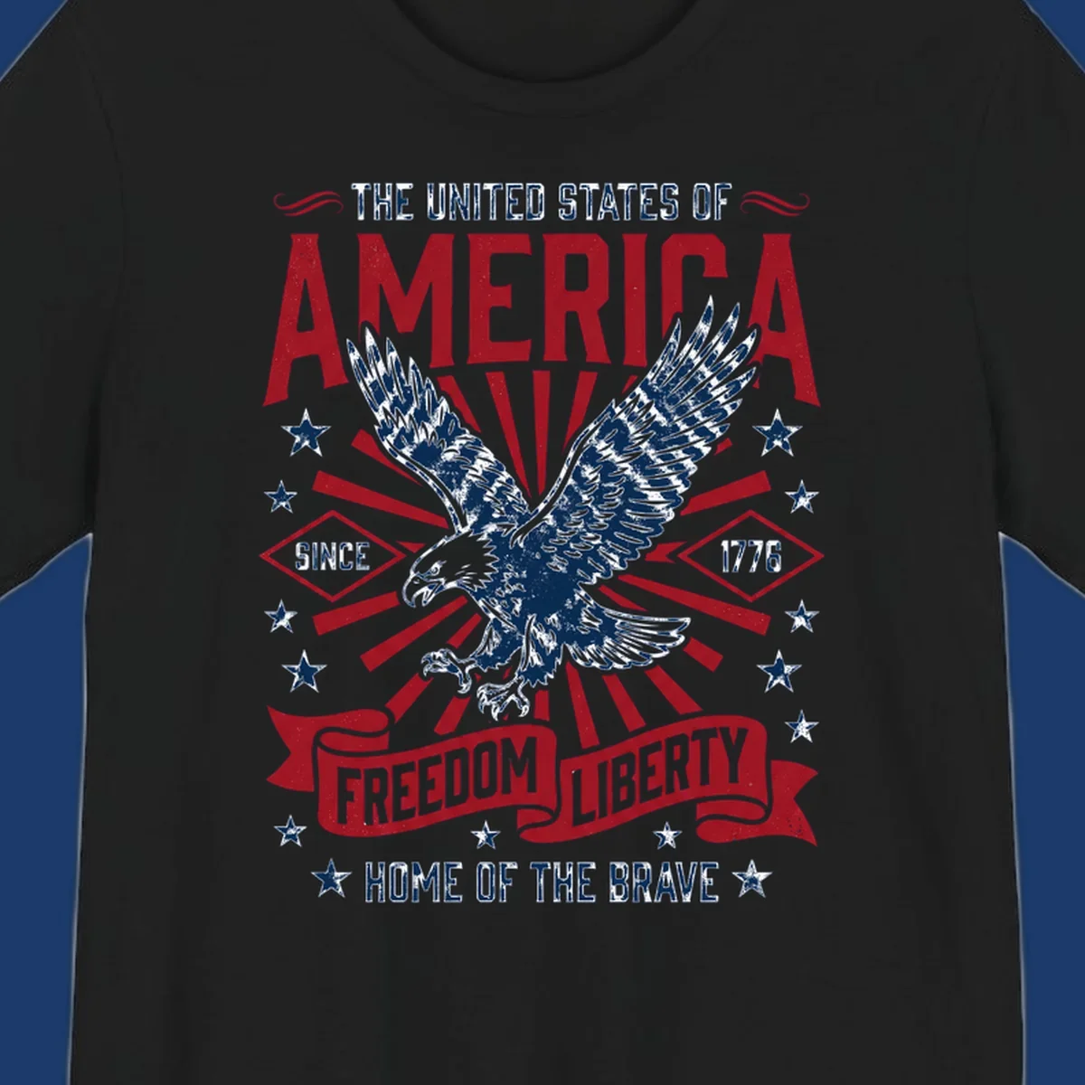 America freedom eagle illustration with patriotic text and elements.