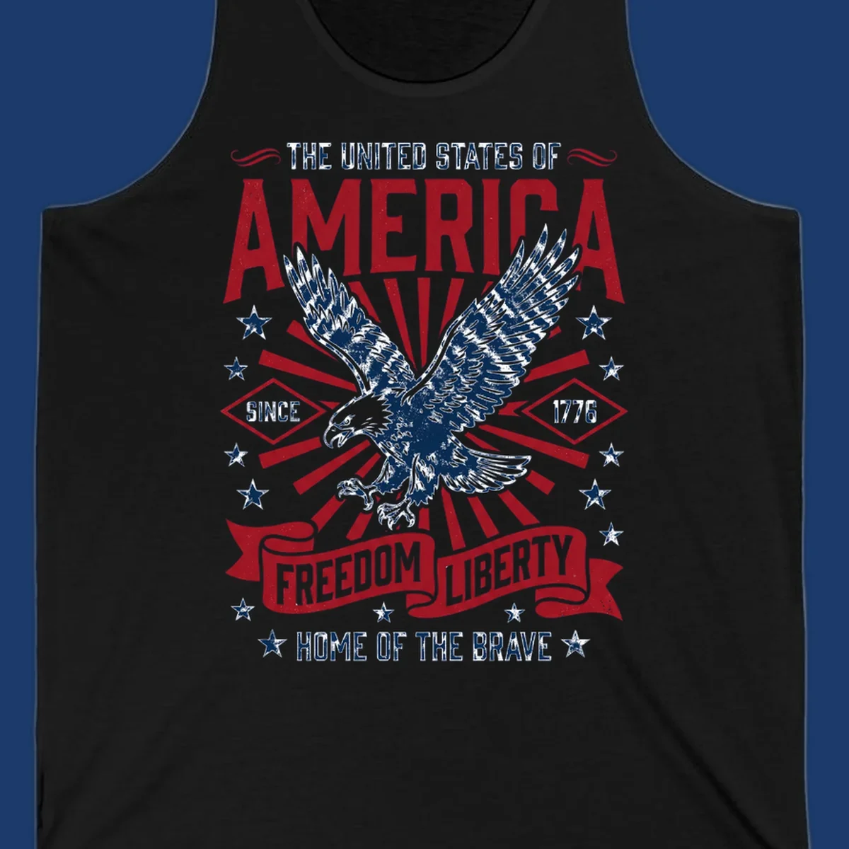 America freedom eagle illustration with patriotic text and elements.