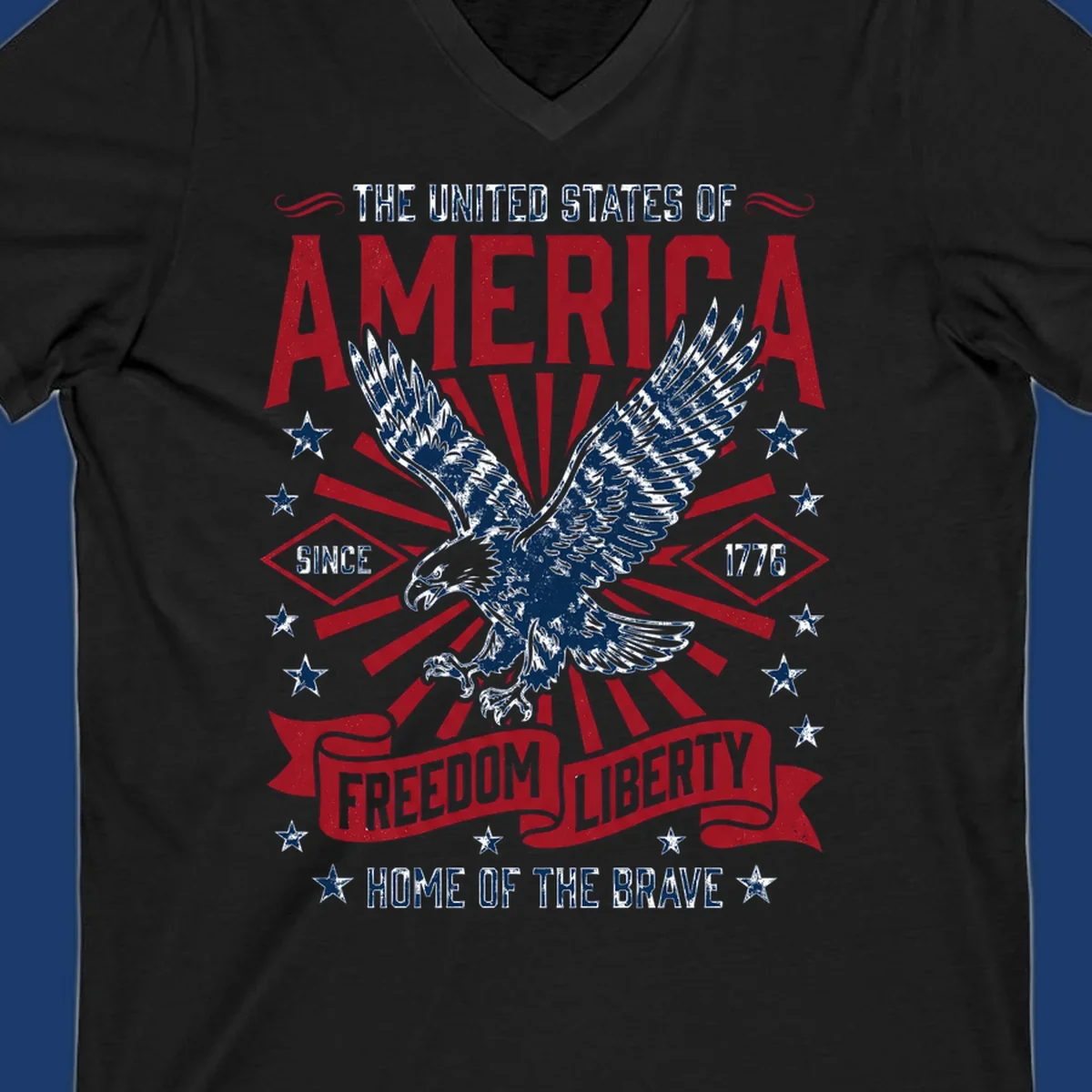 America freedom eagle illustration with patriotic text and elements.