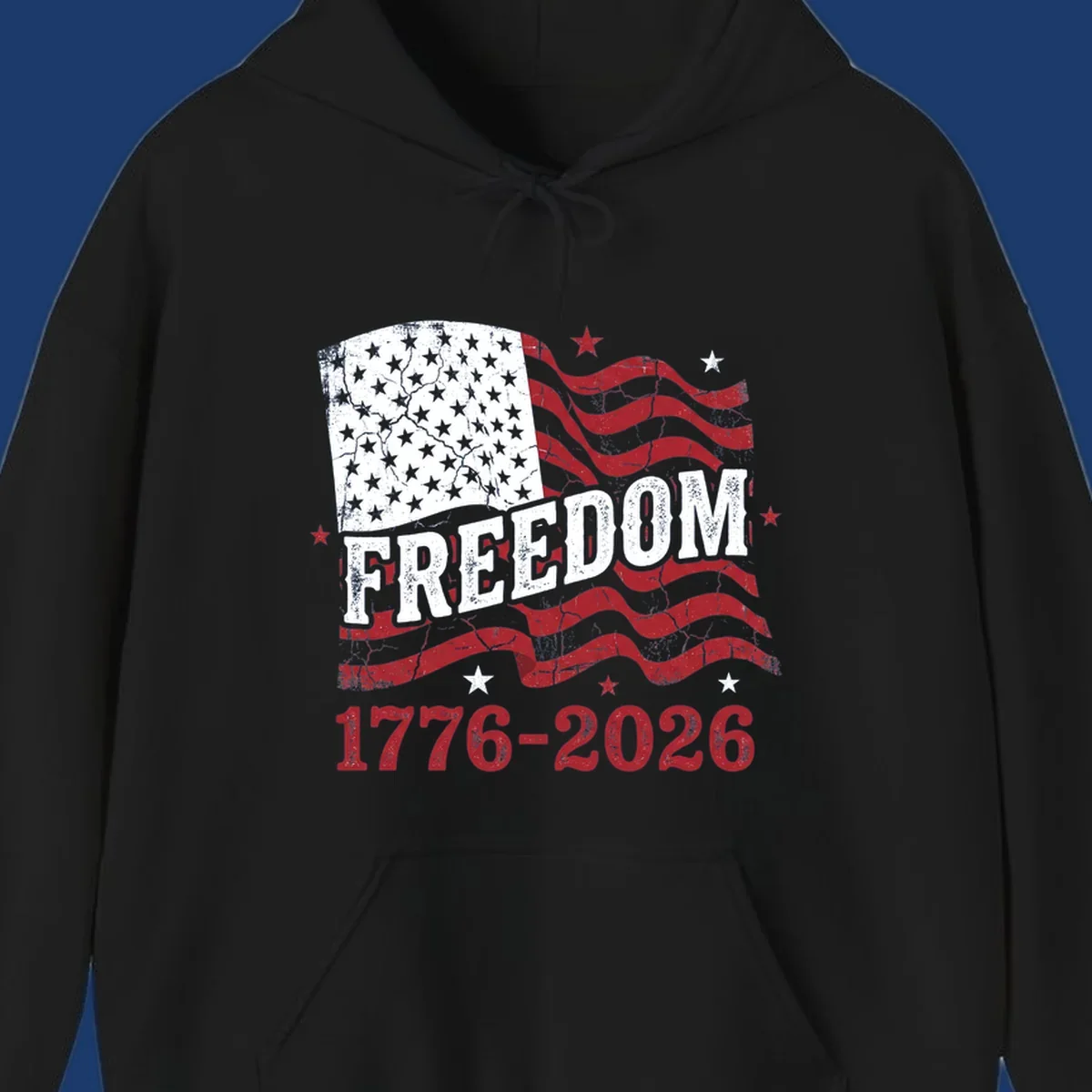 America's 250th freedom celebration design with distressed flag and text 1776-2026.