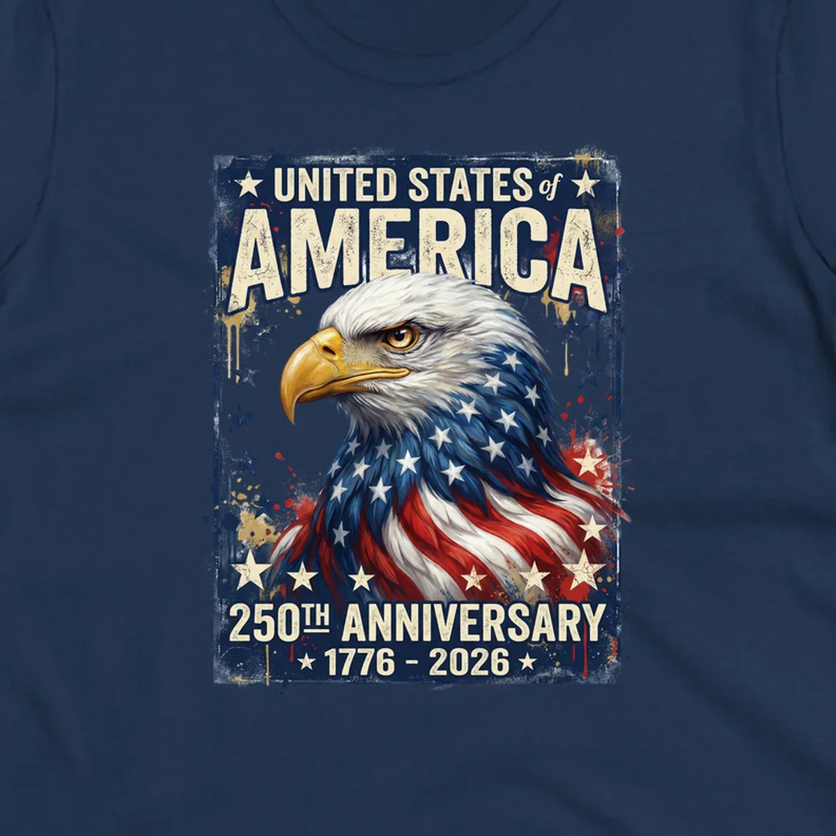 Bold illustration of an eagle with an American flag pattern, celebrating the America 250th Anniversary.