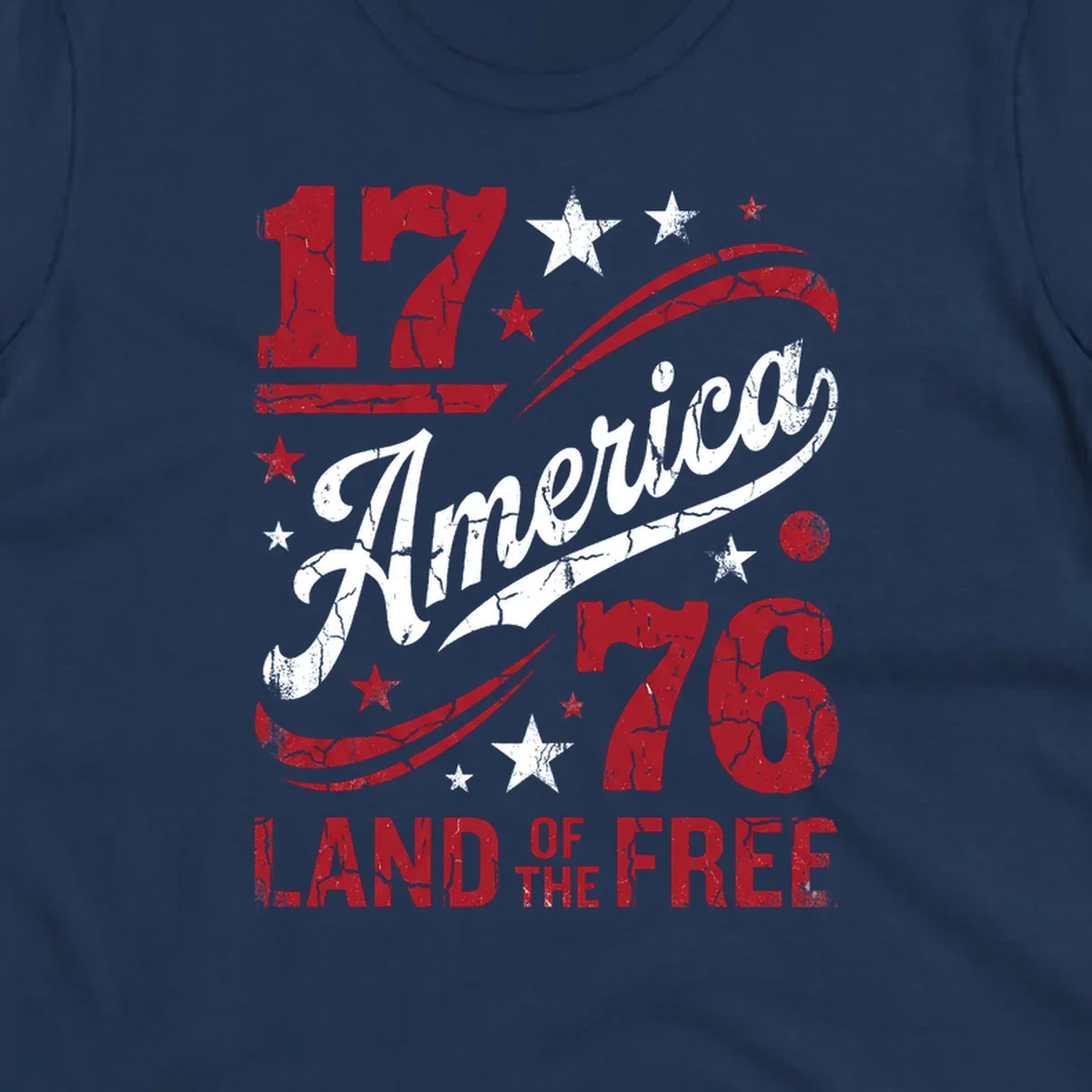America 250th anniversary design with 1776, America, Land of the Free, and stars.