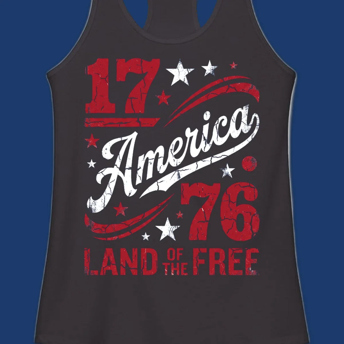 America 250th anniversary design with 1776, America, Land of the Free, and stars.