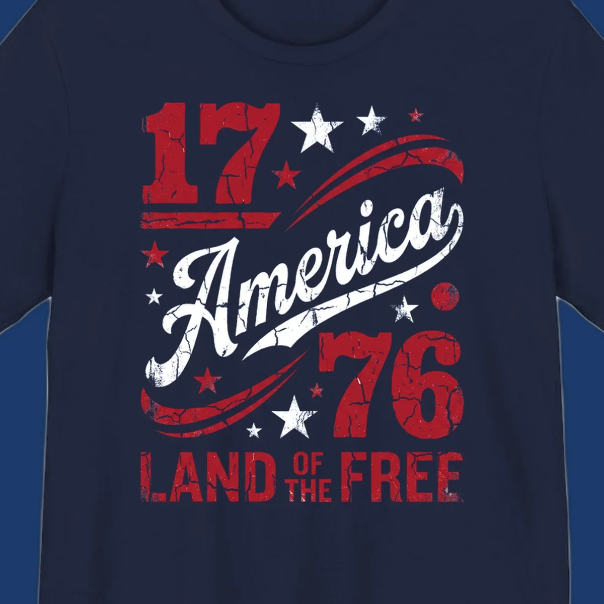 America 250th anniversary design with 1776, America, Land of the Free, and stars.