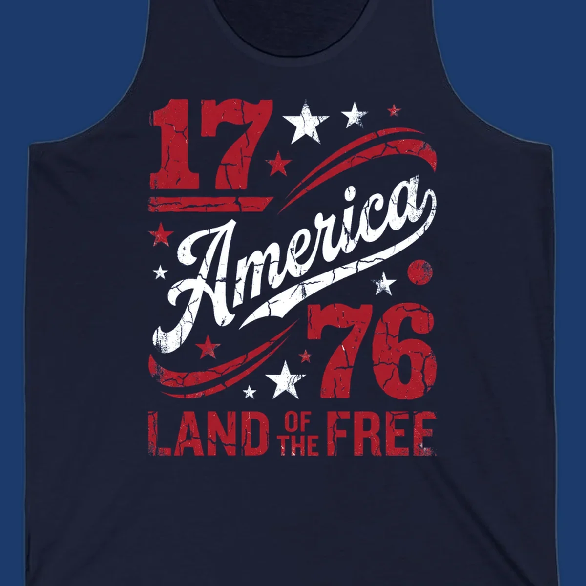 America 250th anniversary design with 1776, America, Land of the Free, and stars.