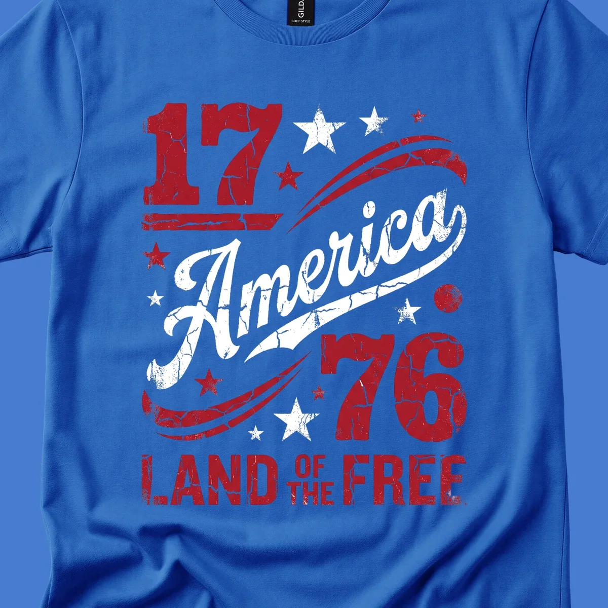 America 250th anniversary design with 1776, America, Land of the Free, and stars.