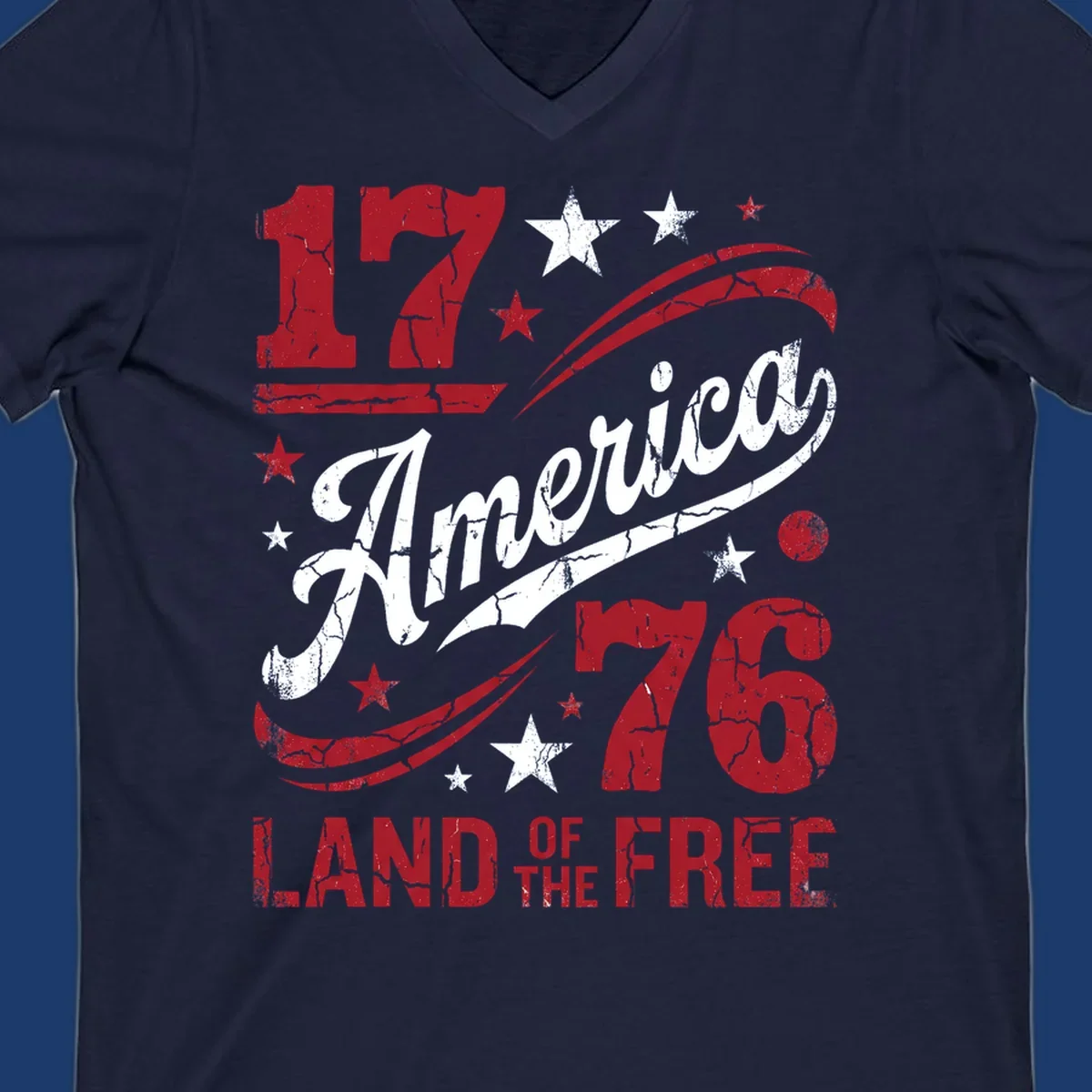 America 250th anniversary design with 1776, America, Land of the Free, and stars.