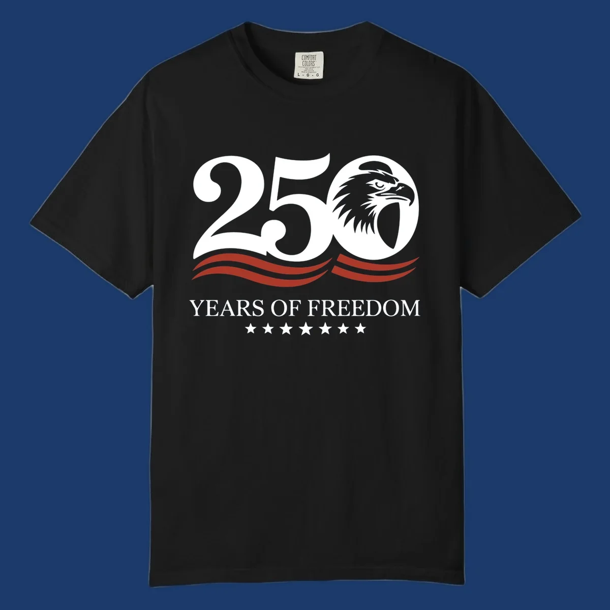America 250 years of freedom eagle graphic with text.