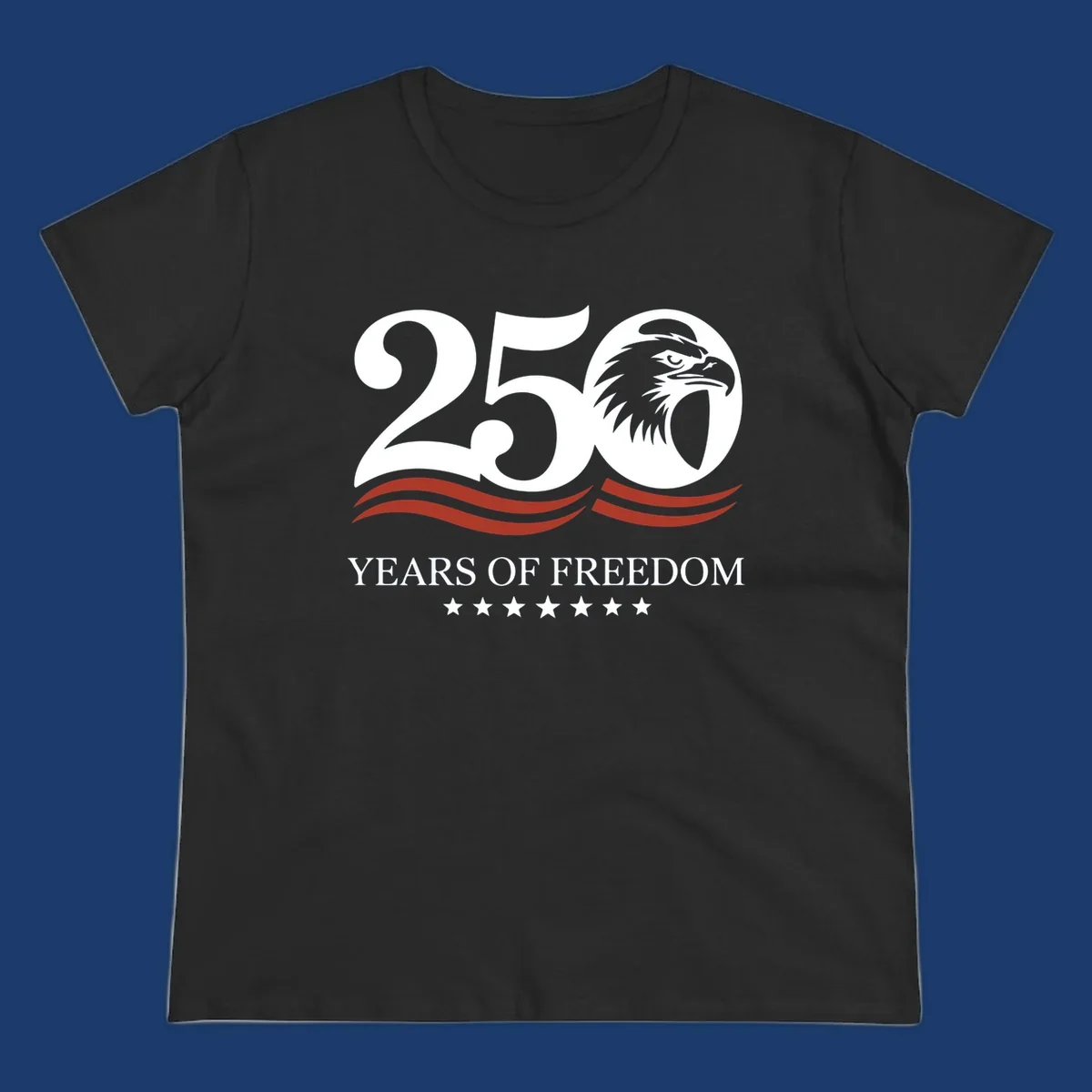 America 250 years of freedom eagle graphic with text.