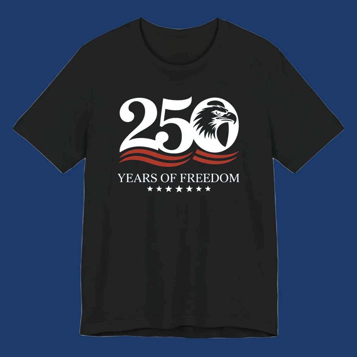 America 250 years of freedom eagle graphic with text.