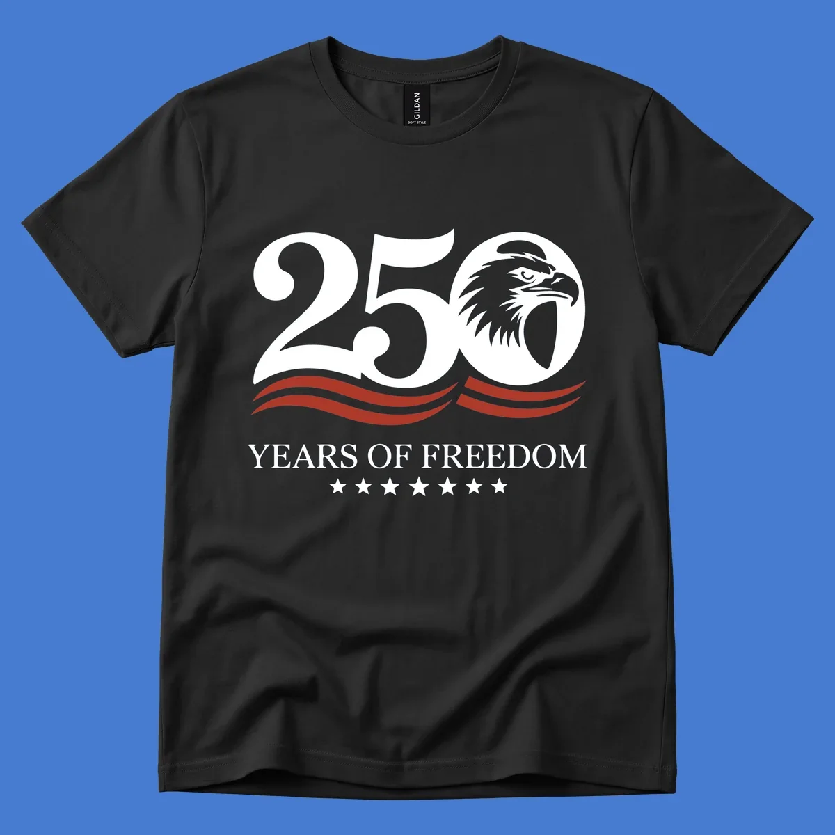 America 250 years of freedom eagle graphic with text.